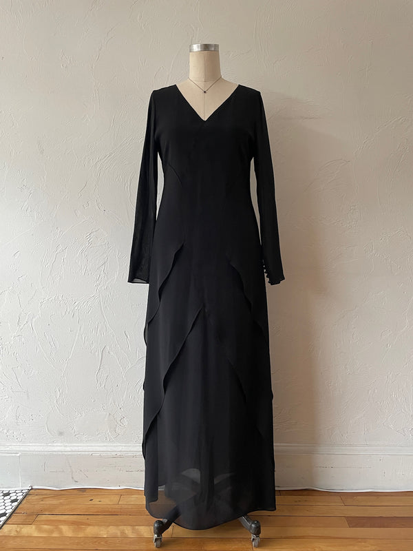 Vintage Moschino Couture Black Tiered Silk Chiffon Dress M