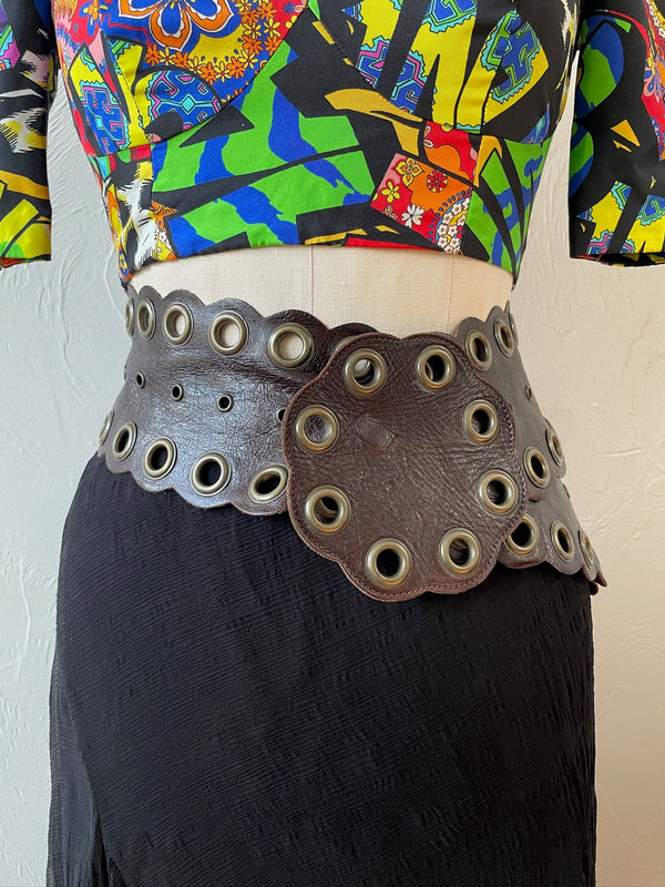 Vintage Marcelle Danan Brown Italian Leather Belt with Brass Grommets - We Thieves