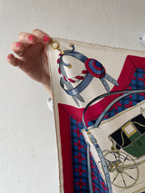 Vintage Hermes Les Voitures Nouvelles Blue, Red & Cream Carriages Silk Scarf - We Thieves