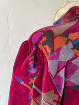 Vintage 80s Chacok Novelty Deep Magenta Velvet Blouse M