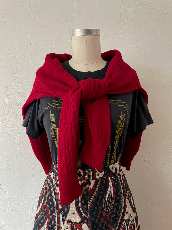 Vintage Pringle of Scotland Red Wool Cableknit Sweater M/L