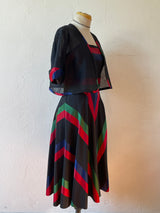 Vintage 1960s Chevron Fit and Flare Dress with Jacket Coordinate Set S - We Thieves