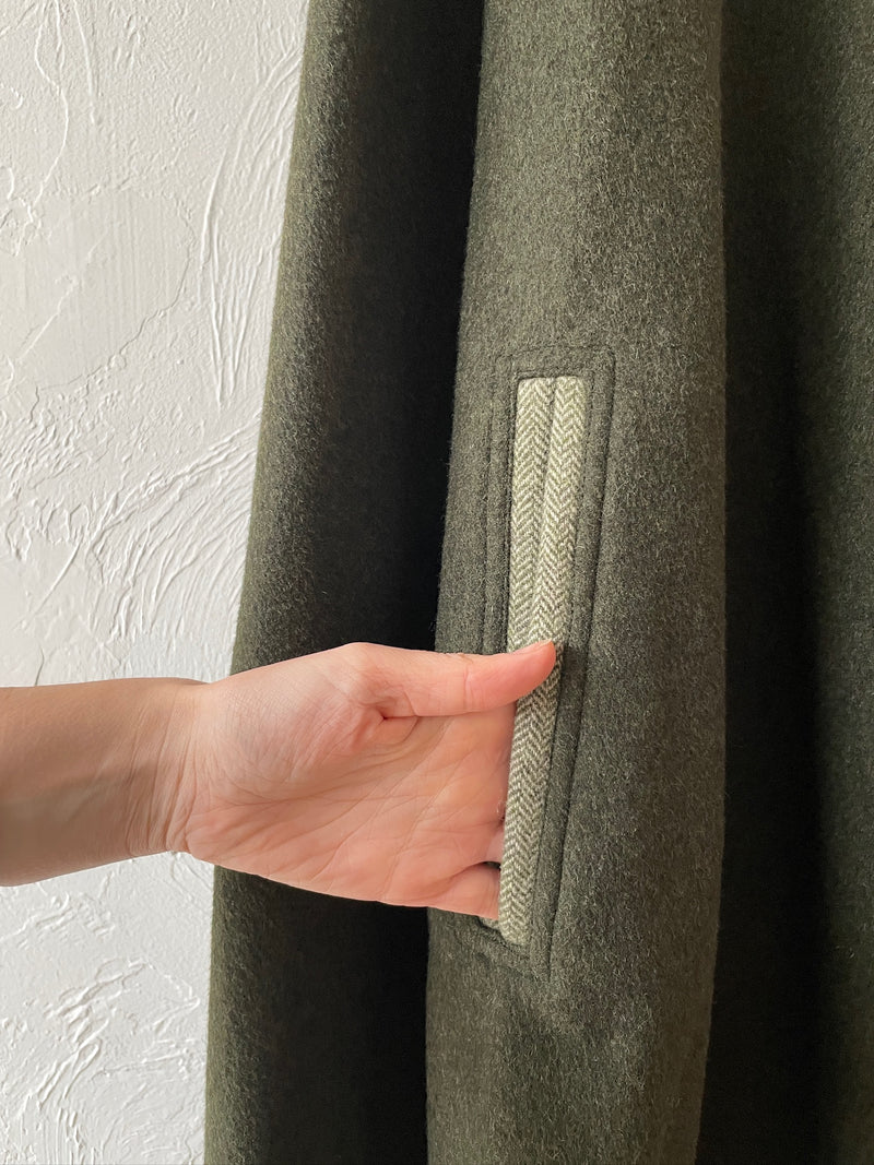 Vintage 60s/70s Yves Saint Laurent Olive Green Wool Loden Cape