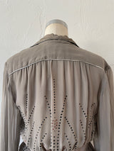 Vintage 1970s Janice Wainwright Grey Viscose Sequin Blouse M - We Thieves