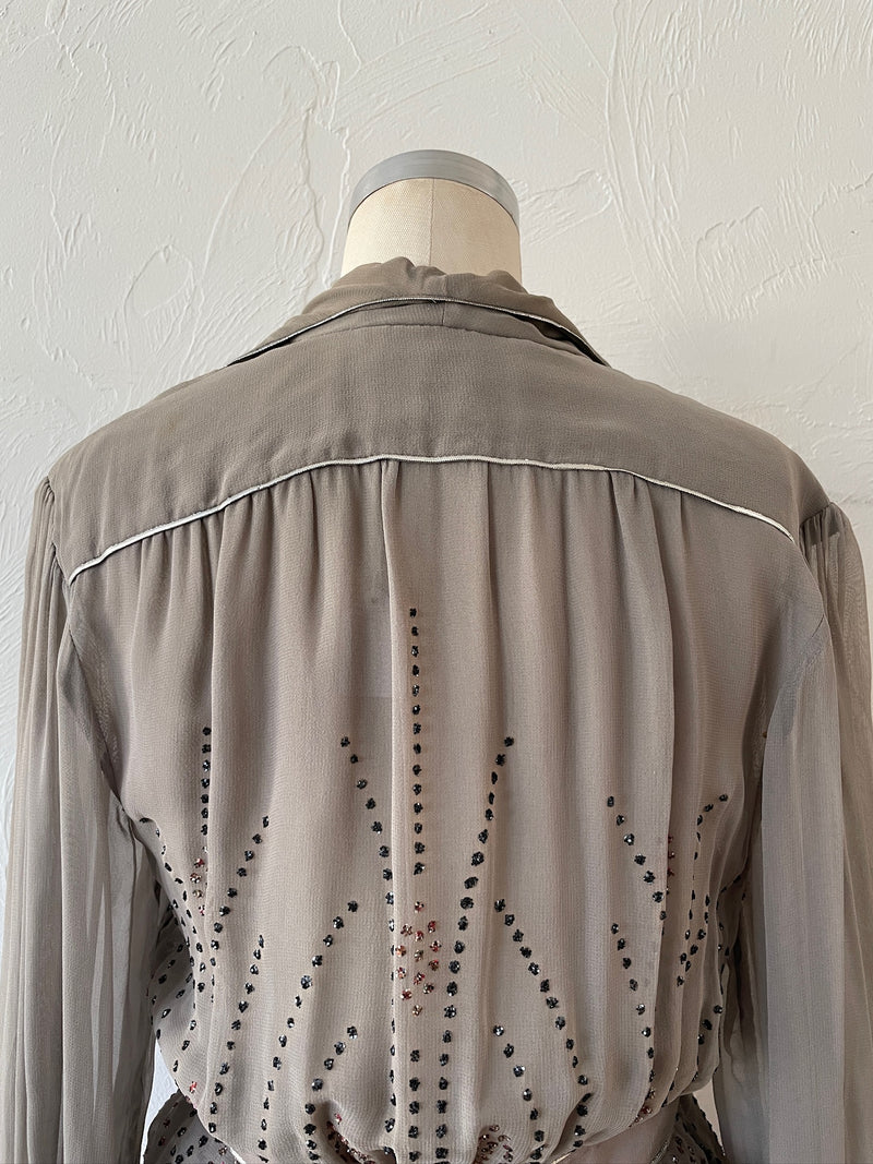 Vintage 1970s Janice Wainwright Grey Viscose Sequin Blouse M - We Thieves