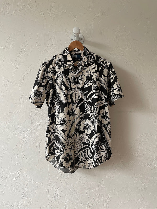 Vintage Ralph Lauren Black + White Hawaiian Button Down Shirt M - We Thieves