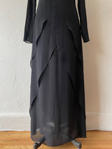 Vintage Moschino Couture Black Tiered Silk Chiffon Dress M