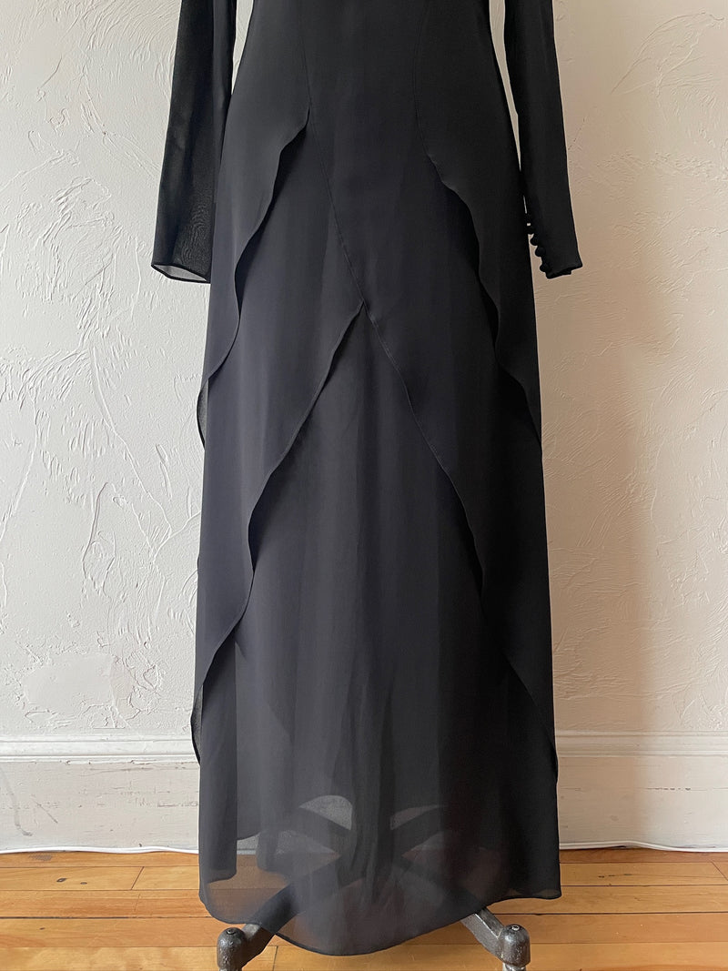 Vintage Moschino Couture Black Tiered Silk Chiffon Dress M