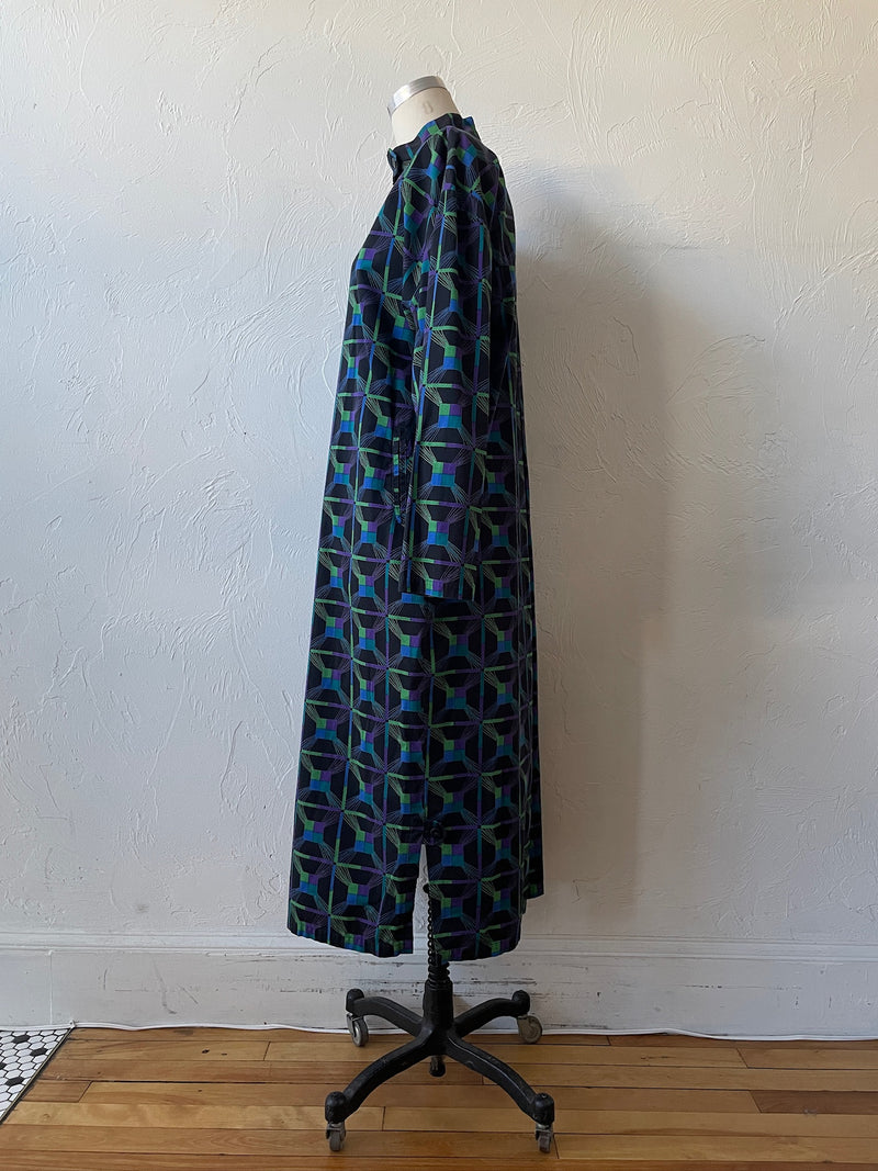 Vintage Marimekko Black & Jewel Tone Print Cotton Dress M/L