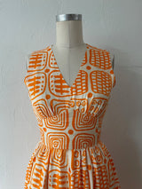 Vintage 70s Empire Waist Orange Print Maxi Dress S - We Thieves