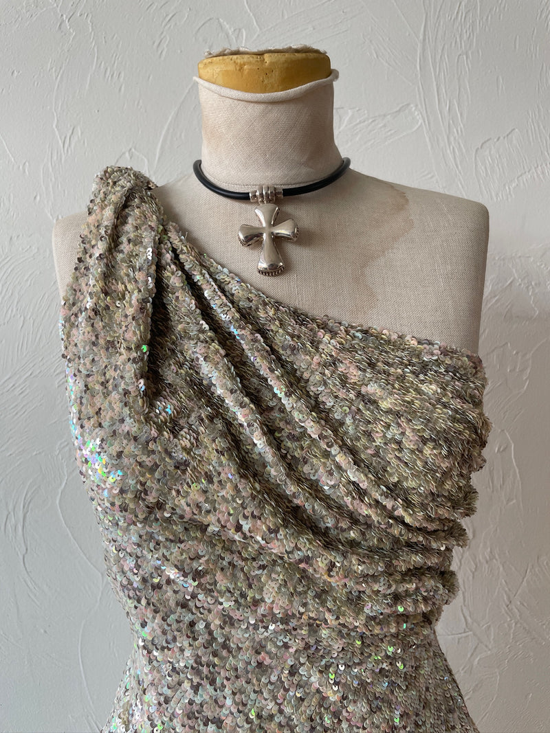 Vintage Y2K All Saints Sequin One-Shoulder Mini Dress XXS