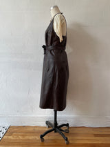 Vintage 1980s Will Ettno Cross Back Leather Dress Brown M