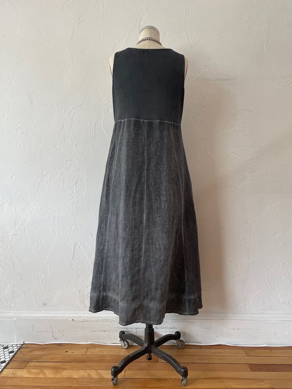 Vintage Elliott Lauren Linen Faded Grey Maxi Dress M - We Thieves
