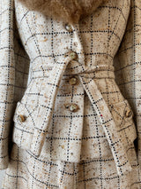 Vintage 60s Lilli Ann Windowpane Tweed Wool Blazer/Jacket with Fur Collar M