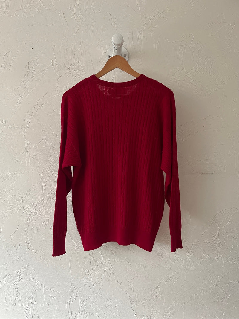 Vintage Pringle of Scotland Red Wool Cableknit Sweater M/L