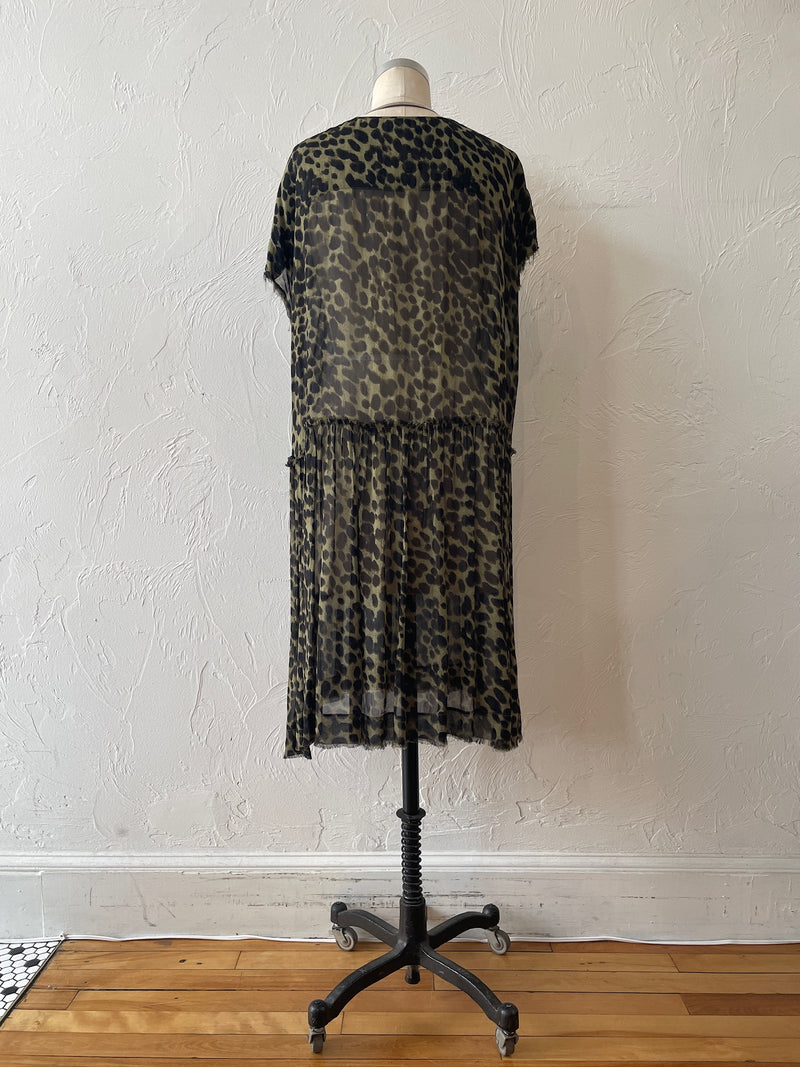 Vintage Isabel Marant Étoile Green Cheetah Print Drop Waist Dress L/XL - We Thieves