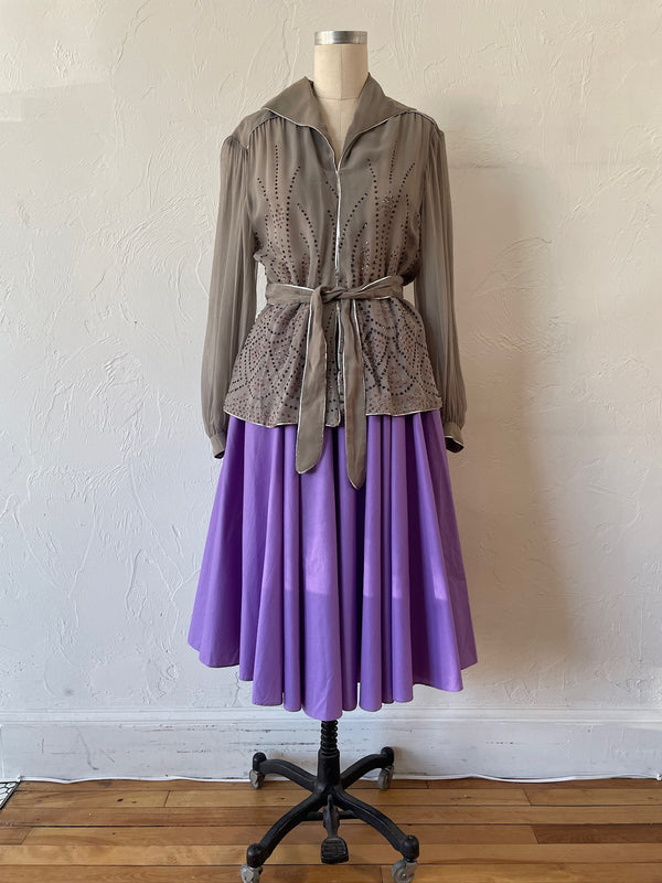 Vintage 1970s Janice Wainwright Grey Viscose Sequin Blouse M - We Thieves