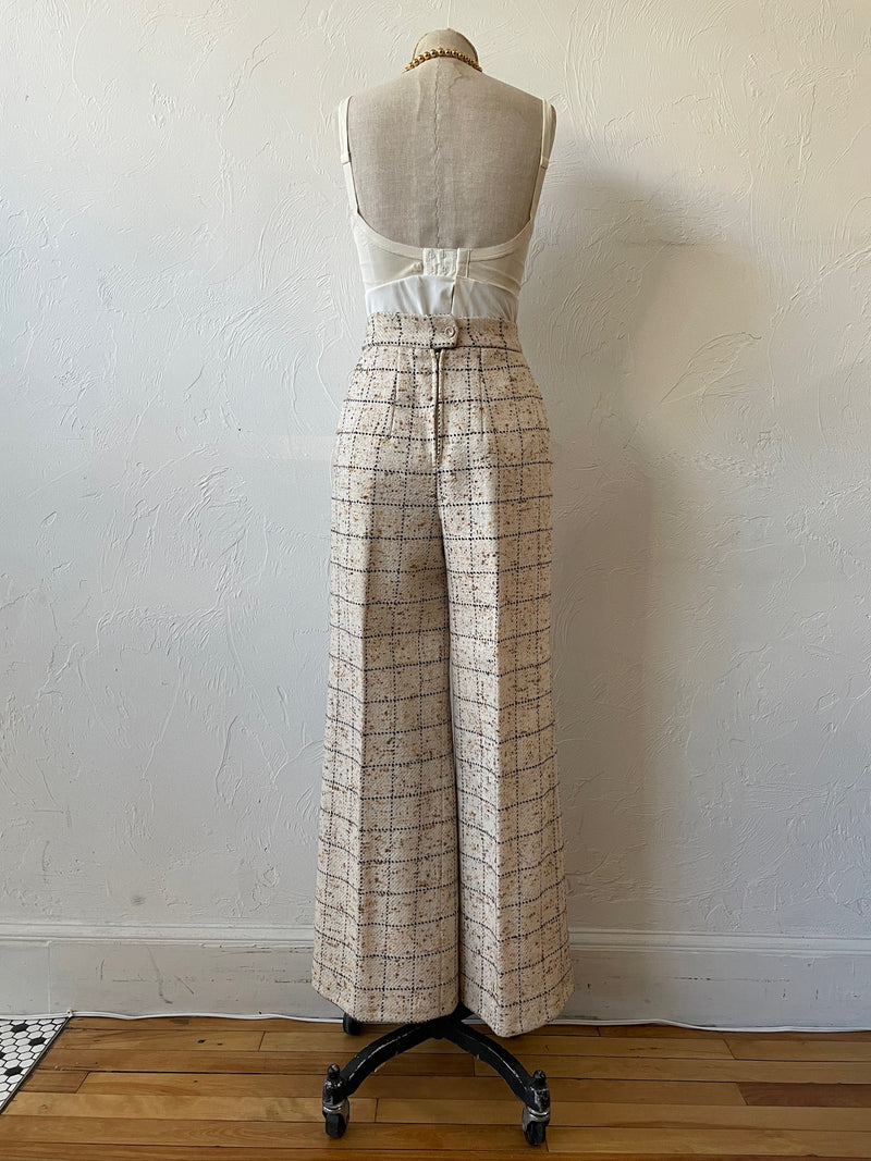 Vintage 60s Lilli Ann Windowpane Tweed Wide Leg Wool Pant S