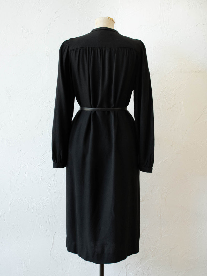 Vintage 1970s Halston Black Wool Long Sleeve Duster Dress M/L - We Thieves