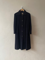 Vintage 60s Celine Navy Wool Coat with Leather Trim S/M
