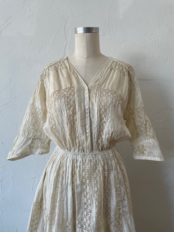 Vintage Antique Couture Linen + Lace Occasional Maxi Dress S/M - We Thieves