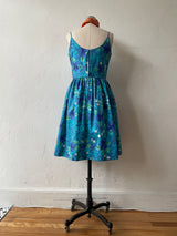 Vintage 60s Hawaiian Kalama Sportswear Blue/Green Fit+Flare Dress S/M - We Thieves