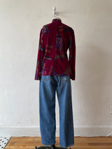 Vintage 80s Chacok Novelty Deep Magenta Velvet Blouse M