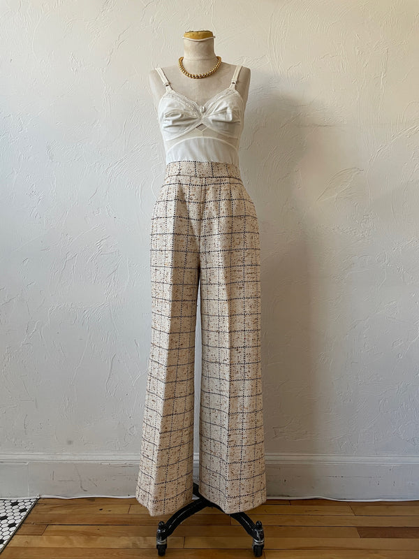 Vintage 60s Lilli Ann Windowpane Tweed Wide Leg Wool Pant S