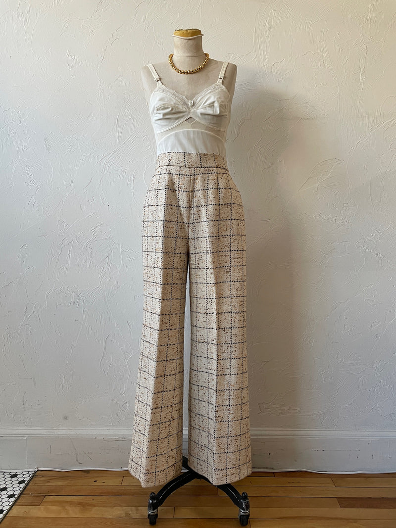 Vintage 60s Lilli Ann Windowpane Tweed Wide Leg Wool Pant S