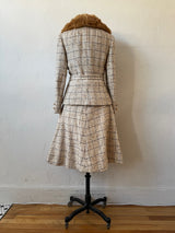 Vintage 60s Lilli Ann Windowpane Tweed Wool Blazer/Jacket with Fur Collar M