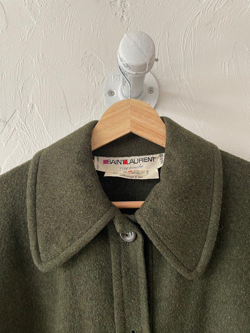 Vintage 60s/70s Yves Saint Laurent Olive Green Wool Loden Cape