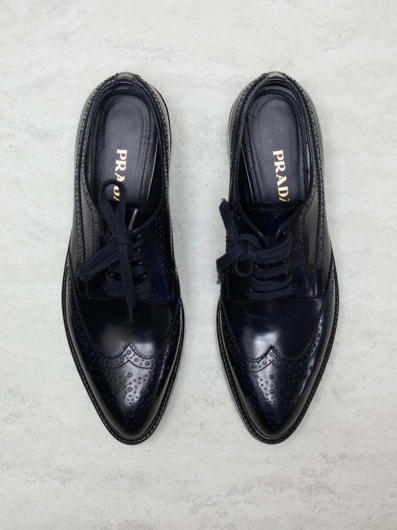 Vintage Prada Navy Leather Platform Oxford Brogues 8.5 - We Thieves