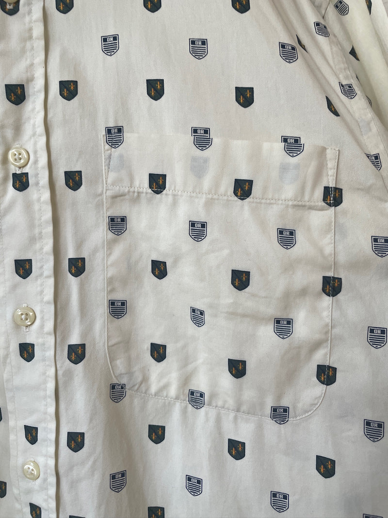 Vintage Oscar de la Renta White Crest Print Button Down M - We Thieves
