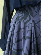 Vintage Alberta Ferretti Indigo/Purple Dual Fabric Rose Print Midi Dress M