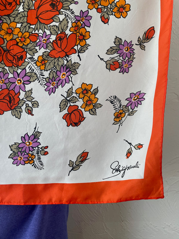 Vintage Schiaparelli Orange Roses Square Silk/Rayon Scarf - We Thieves
