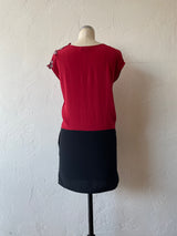 Vintage Vivienne Tam Red & Black Silk Dress with Floral Appliqué S/M - We Thieves