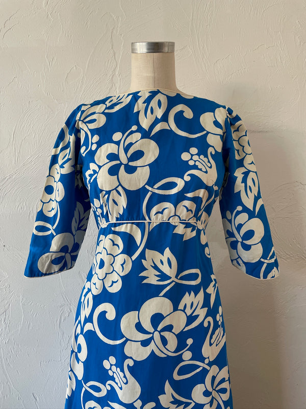 Vintage Hawaiian Cobalt Blue Floral Maxi Dress S - We Thieves