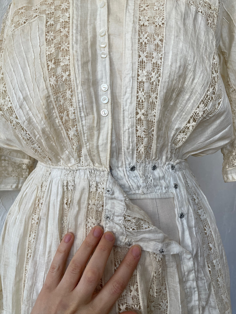 Vintage Antique Couture Linen + Lace Occasional Maxi Dress S/M - We Thieves