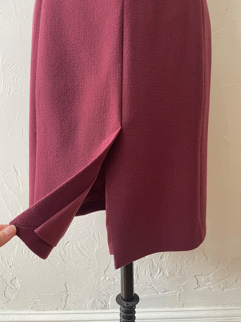 Vintage Armani Wine Red Wool Bodycon Midi Dress L - We Thieves