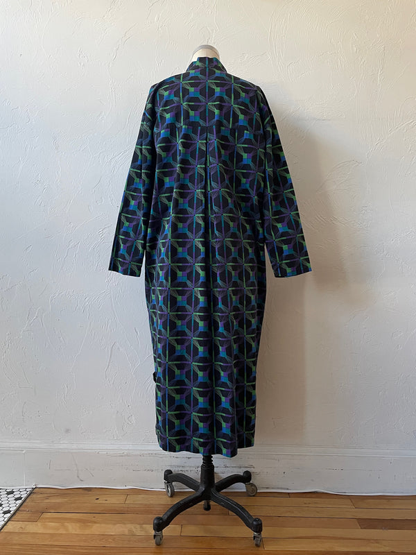 Vintage Marimekko Black & Jewel Tone Print Cotton Dress M/L