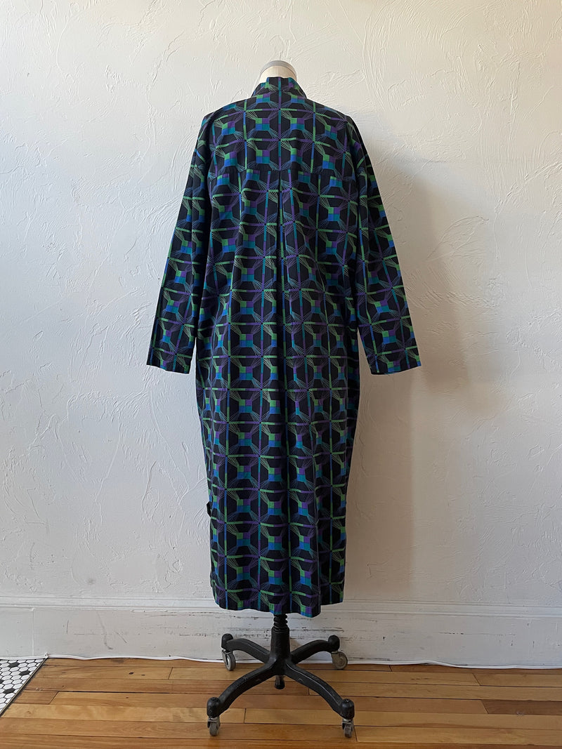 Vintage Marimekko Black & Jewel Tone Print Cotton Dress M/L