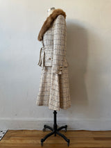 Vintage 60s Lilli Ann Windowpane Tweed Wool Blazer/Jacket with Fur Collar M