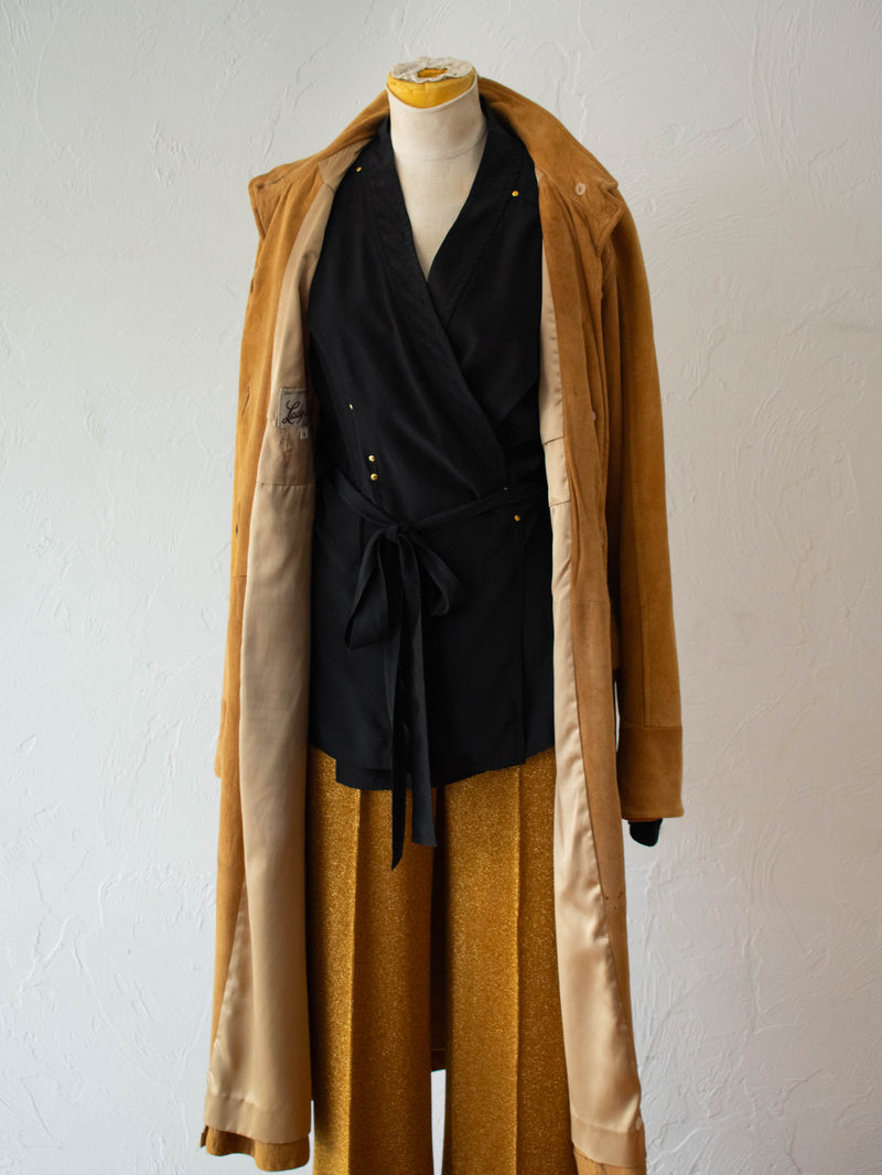 Vintage Lady Skully Caramel Suede Leather Trench Coat M - We Thieves