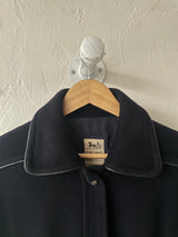 Vintage 60s Celine Navy Wool Coat with Leather Trim S/M