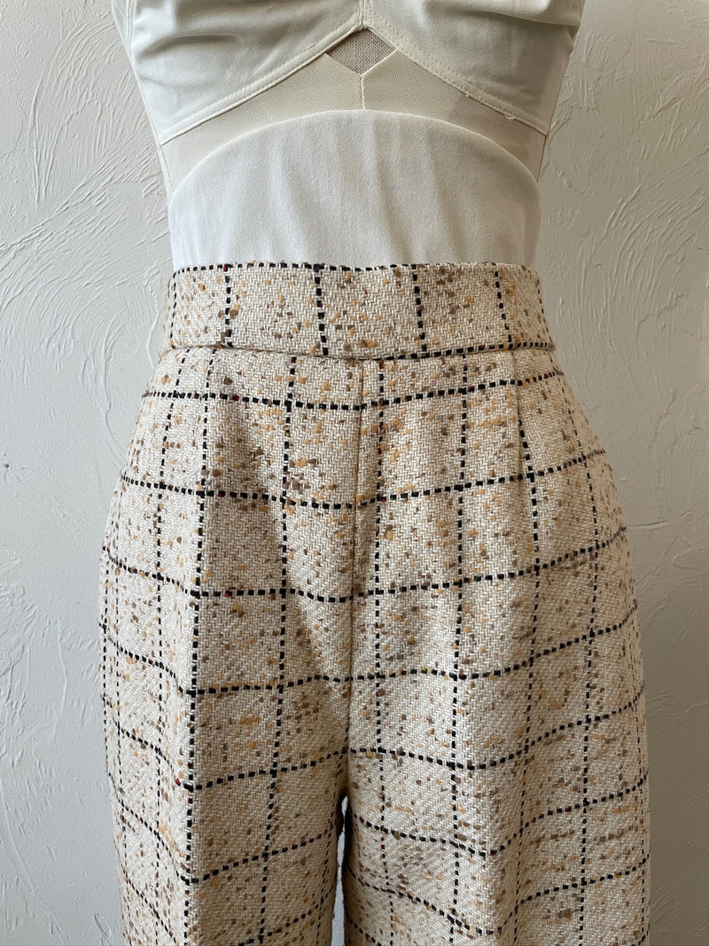 Vintage 60s Lilli Ann Windowpane Tweed Wide Leg Wool Pant S