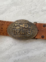 Vintage Tooled Leather Belt with THE WHO Band Brass Buckle M/L - We Thieves