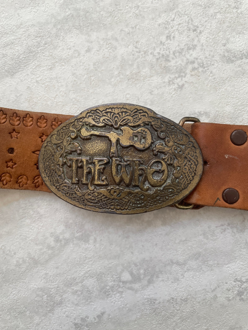 Vintage Tooled Leather Belt with THE WHO Band Brass Buckle M/L - We Thieves