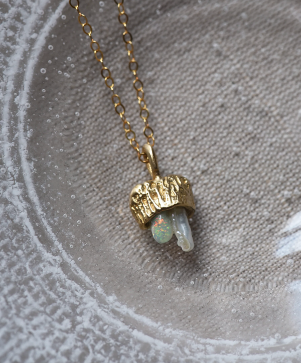 Pearl & Opal Cluster Necklace in Brass