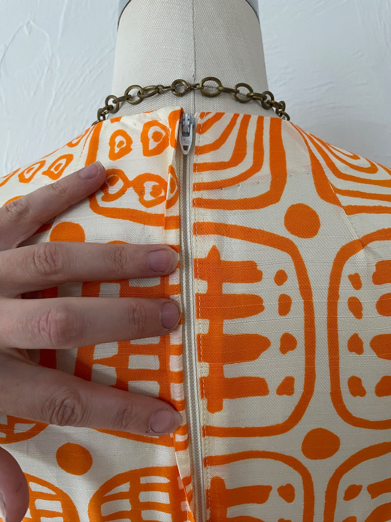 Vintage 70s Empire Waist Orange Print Maxi Dress S - We Thieves