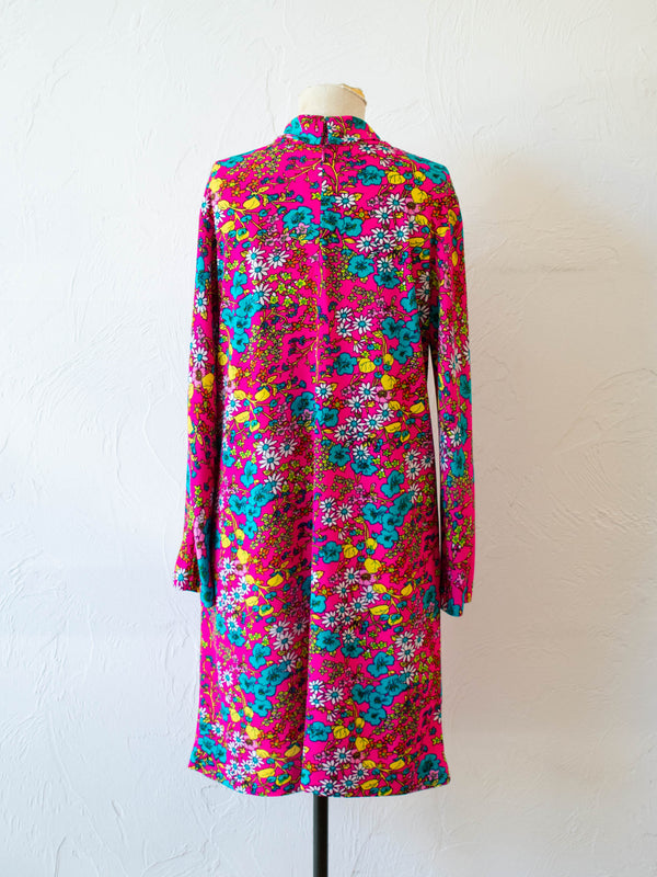 Vintage Marc Jacobs Hot Pink Floral Longlseeve Mod Tunic Dress L - We Thieves